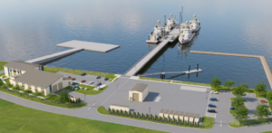 An illustration of the new NOAA marine operations center planned for Naval Station Newport in Rhode Island.