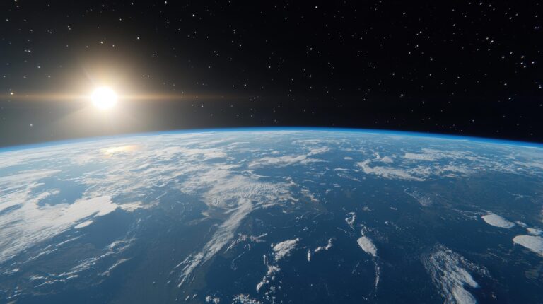 Detailed view of the earth from space showcasing landmasses oceans and cloud formations in the atmosphere